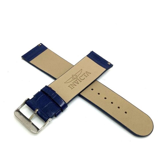 Invicta Watch Replacement Band Blue Leather 26mm Lug Silver Tone Steel C… - Picture 2 of 5
